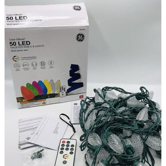 NEW GE Color Effects 50 LED Faceted C-9 Lights 32.6 ft 7-Colors & 53 Functions - Picture 1 of 5
